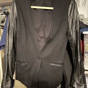 Madewell Black Blazer with Leather Sleeves